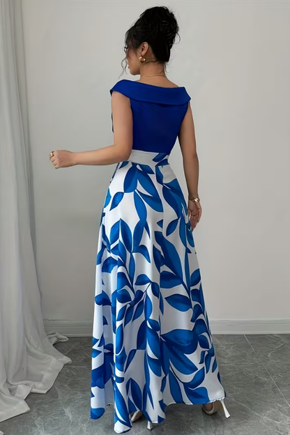 Elegant V Neck Floral A Line Maxi Dress With Pockets
