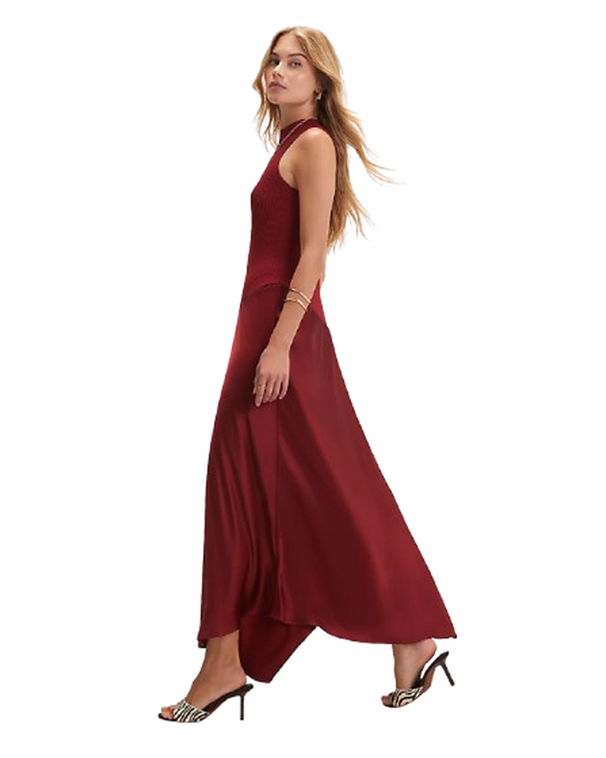 Khaki Hybrid Satin Knit Asymmetric Hem Dress – Elegant Women's Dress