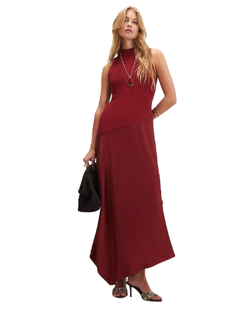 Khaki Hybrid Satin Knit Asymmetric Hem Dress – Elegant Women's Dress