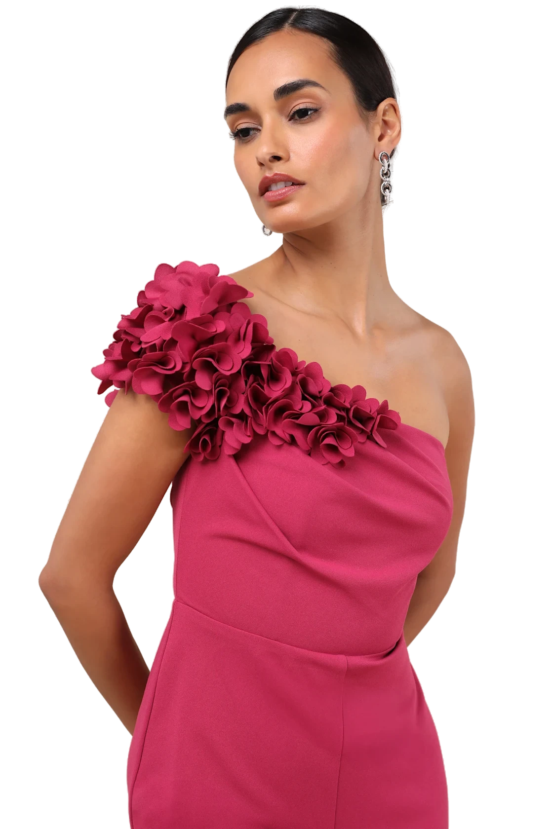 Damara Magenta Floral Applique One-Shoulder Jumpsuit